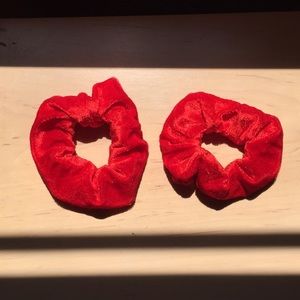 Two Red Velour Scrunchies